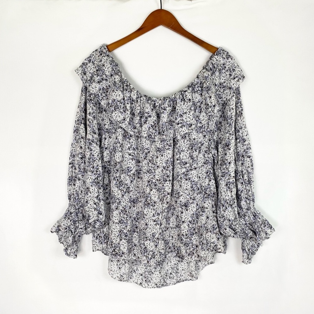 Witchery Floral Off The Shoulder Blouse Ruffle Long Sleeve Size 16‎ Loose Fit